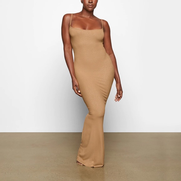 SKIMS SOFT LOUNGE SHIMMER LONG SLIP DRESS - Picture 1 of 8